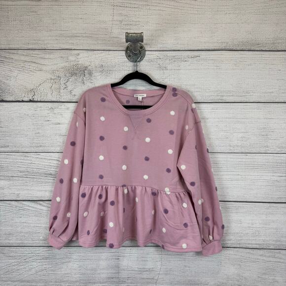 Blu Pepper Women's Pink Polka Dot Peplum Babydoll Long Sleeve Top Size Small - Picture 1 of 8